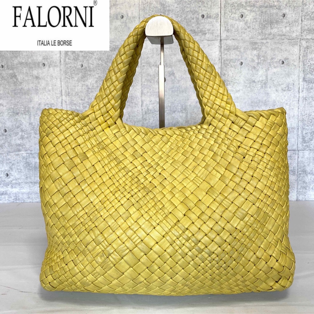 FALORNI】イントレチャート ラムレザー イエロー A4 トートバッグ-