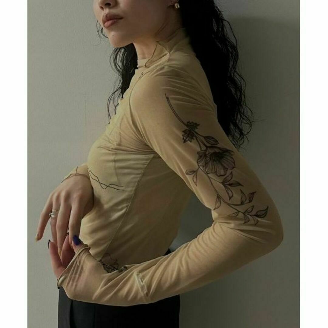 Ameri アメリ MEDI FLOWER TATTOO SHEER TOPポリエステル100