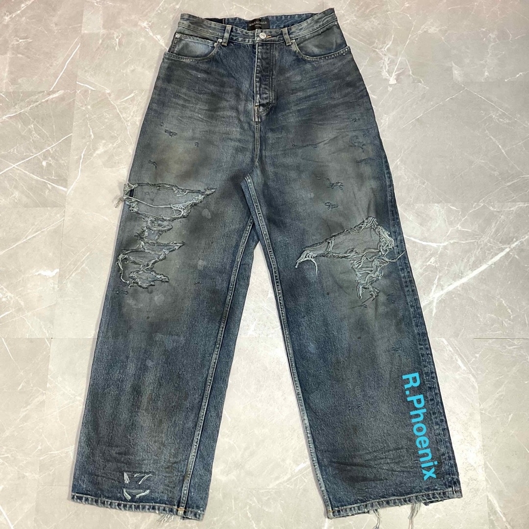 Balenciaga(バレンシアガ)のBALENCIAGA DISTRESSED WIDE LEG JEANS XS メンズのパンツ(デニム/ジーンズ)の商品写真