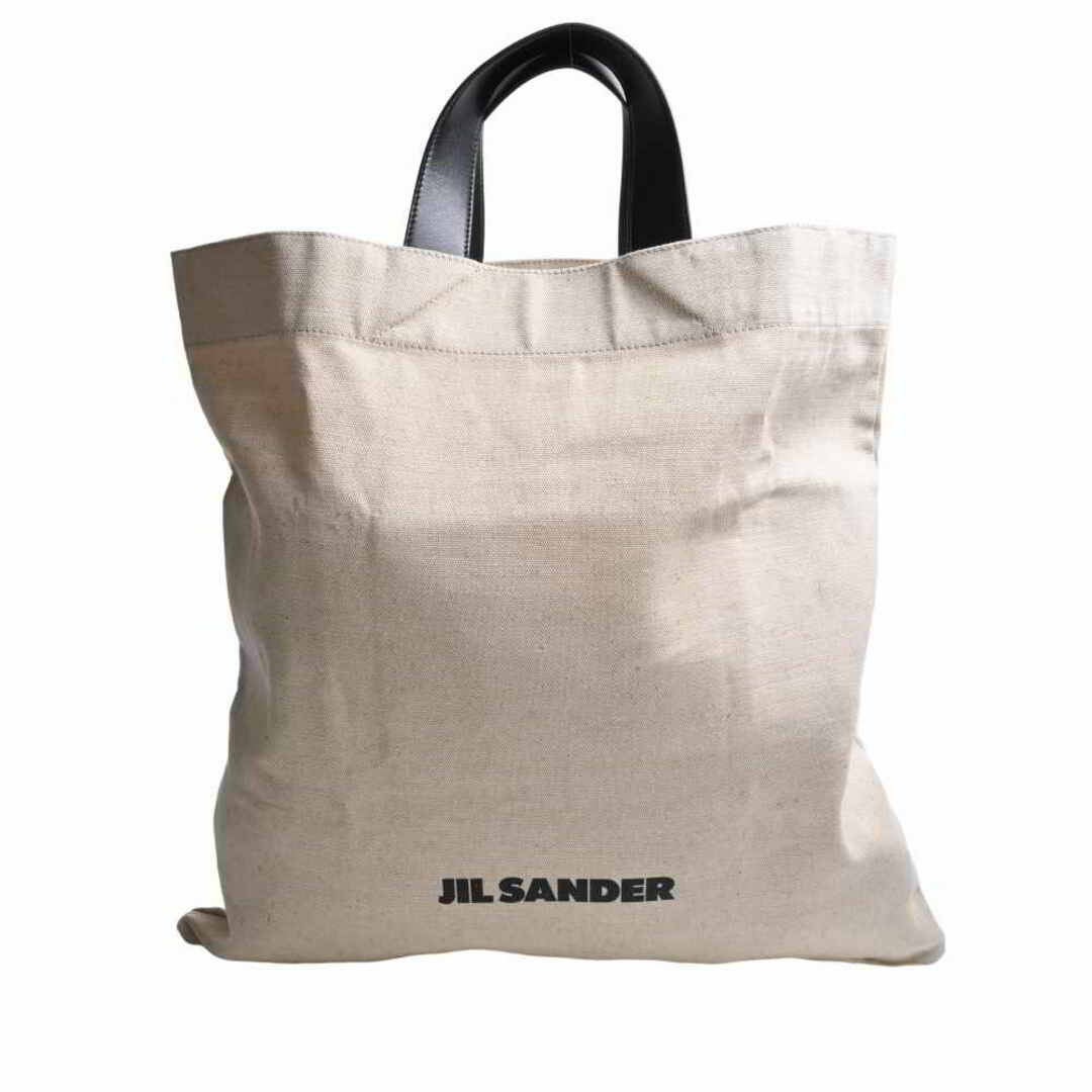 JIL SANDER ジルサンダー キャンバス レザー ロゴ ハンドバッグ - ベージュ by