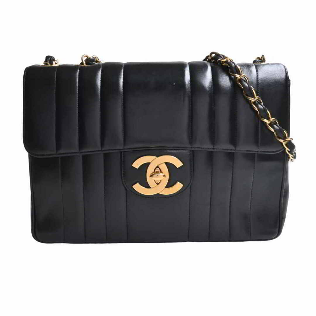 CHANEL シャネル ラムスキン マドモワゼル ココマーク Wチェーン ショルダーバッグ - ブラック by