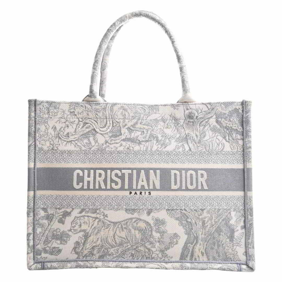 Christian Dior クリスチャンディオール キャンバス トワル ドゥ ジュイ エンブロイダリー ミディアム ブックトート トートバッグ - グレー by