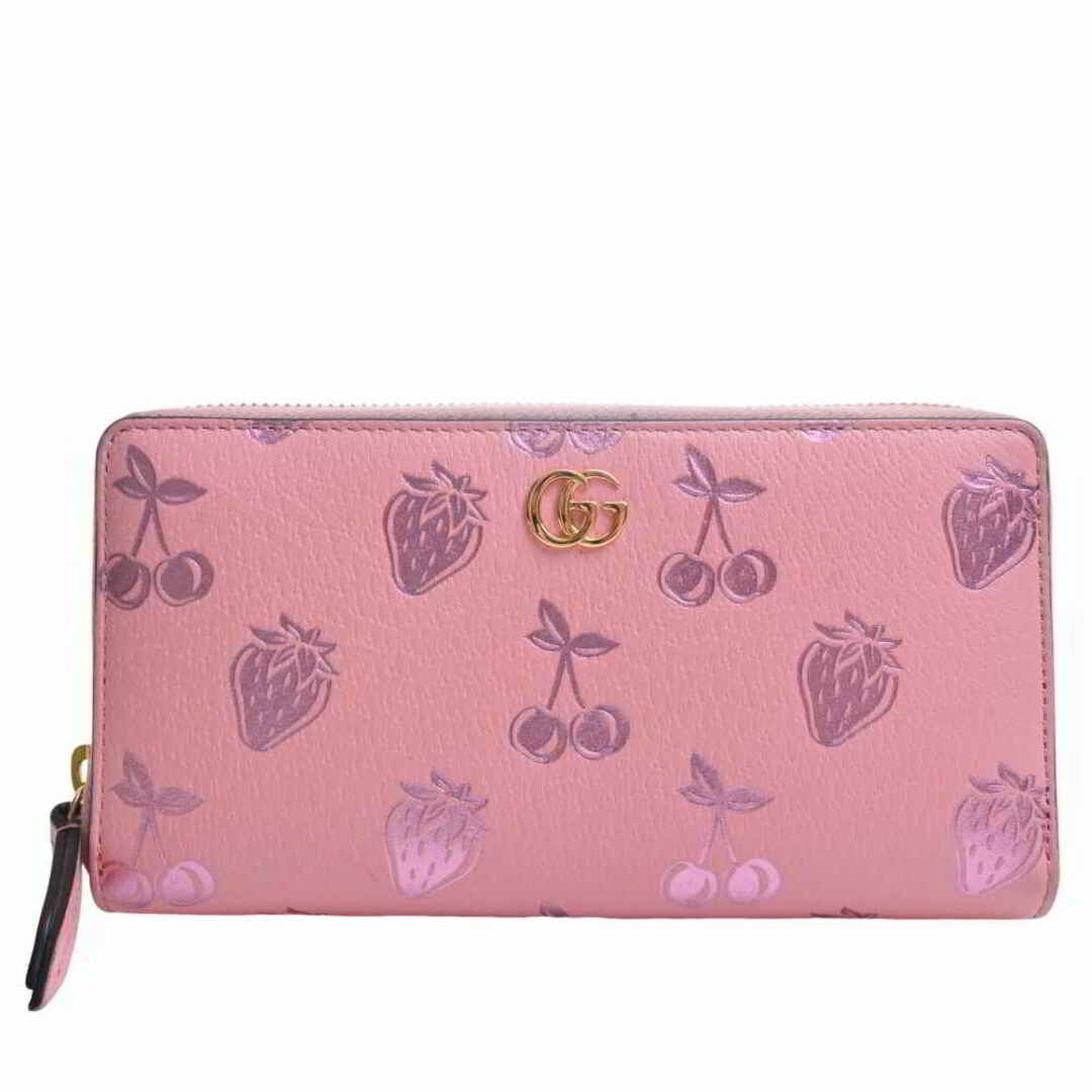 【中古】Gucci グッチ GGマーモント レザー ストロベリー チェリー プリント ラウンドファスナー 長財布 456117 ピンク by |  フリマアプリ ラクマ