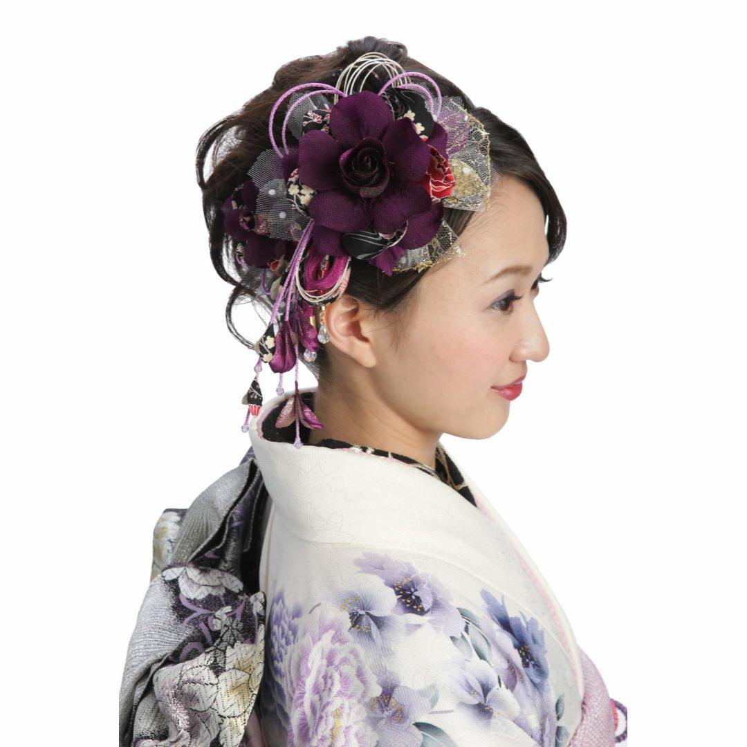 花髪飾り かんざし 紫ヴァイオレット[ 成人式 振袖 卒業式 袴 着物 和装 簪