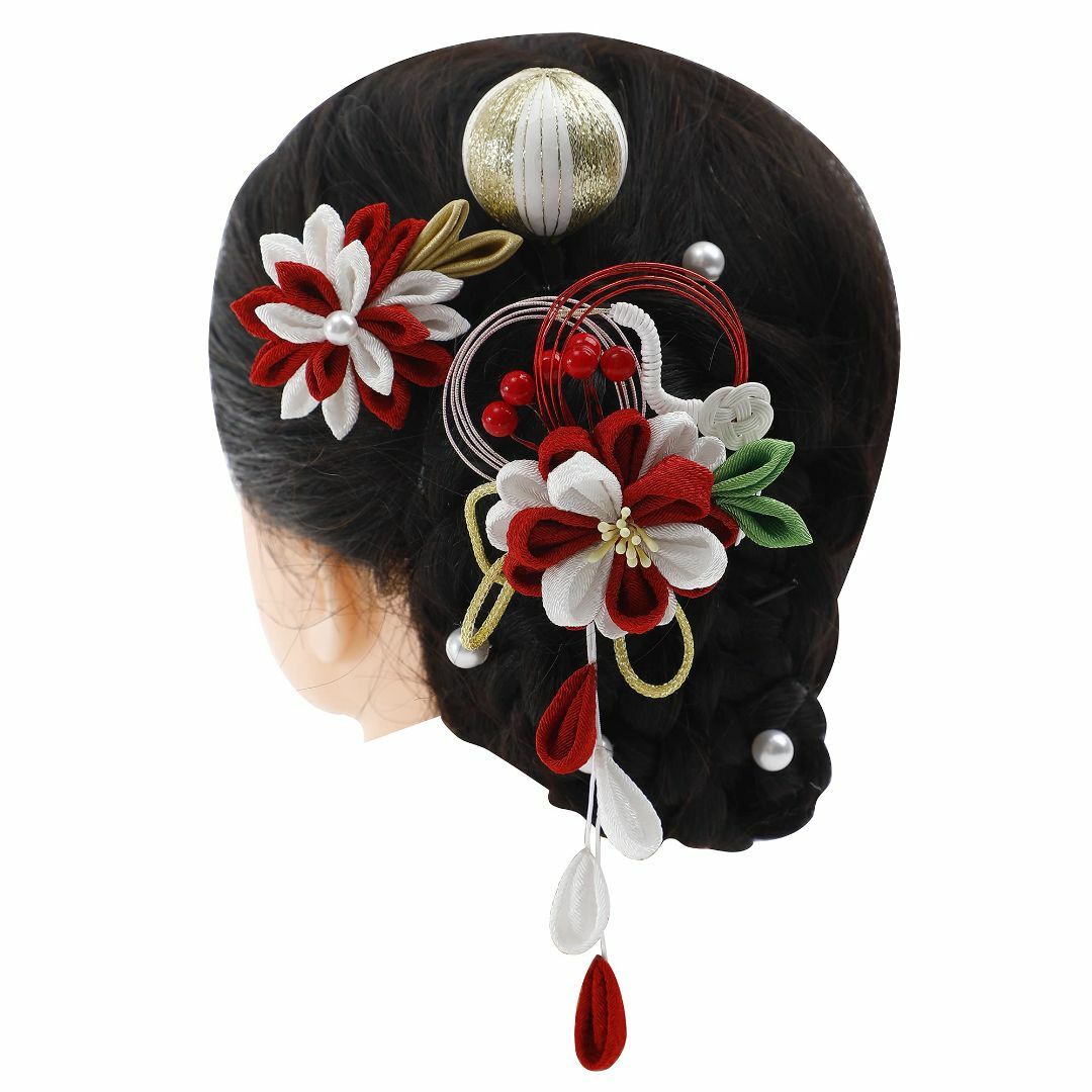 【色: TS04赤】[Min-ichi] 髪飾り ヘアアクセサリー 花飾り 和装