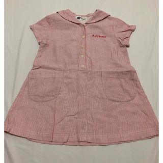 ニットプランナー(KP)の【サイズ100】ケーピーKPセーラー服風半袖ワンピース　ストライプ　赤　綿100(ワンピース)