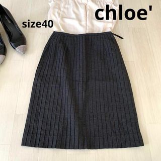 クロエ(Chloe)のクロエ　chloe グレープリーツスカート 膝丈スカート サイズ40(ひざ丈スカート)