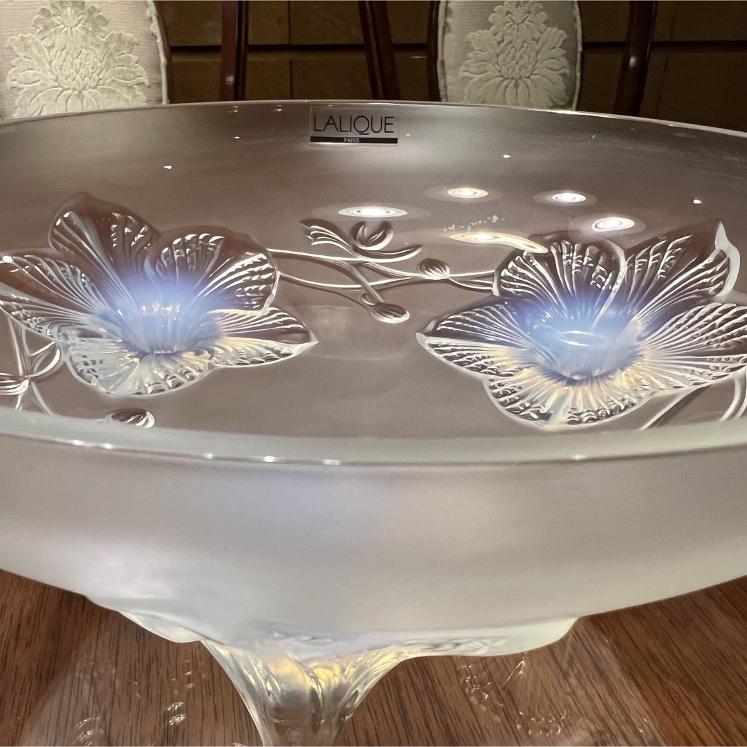 未使用 LALIQUE ラリック オパルセントオルキデ 三脚鉢 ボウル