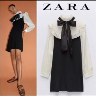 ザラ(ZARA)のZARA  ワンピース　リボン　オーガンジー(ひざ丈ワンピース)