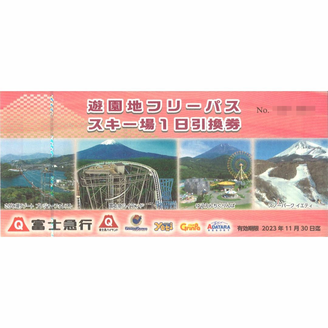 富士急行株主優待 遊園地フリーパス/スキー場1日引換券 2枚 23.11.30迄