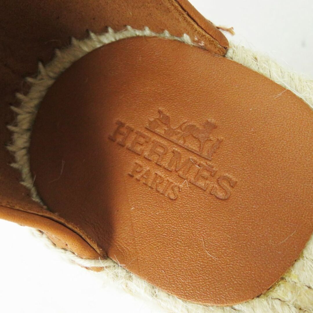 未使用品◎HERMES エルメス 19SS ティヴォリ ケリー エスパドリーユ ウエッジソール サンダル キャメル×シルバー金具 37 箱・保管袋付き