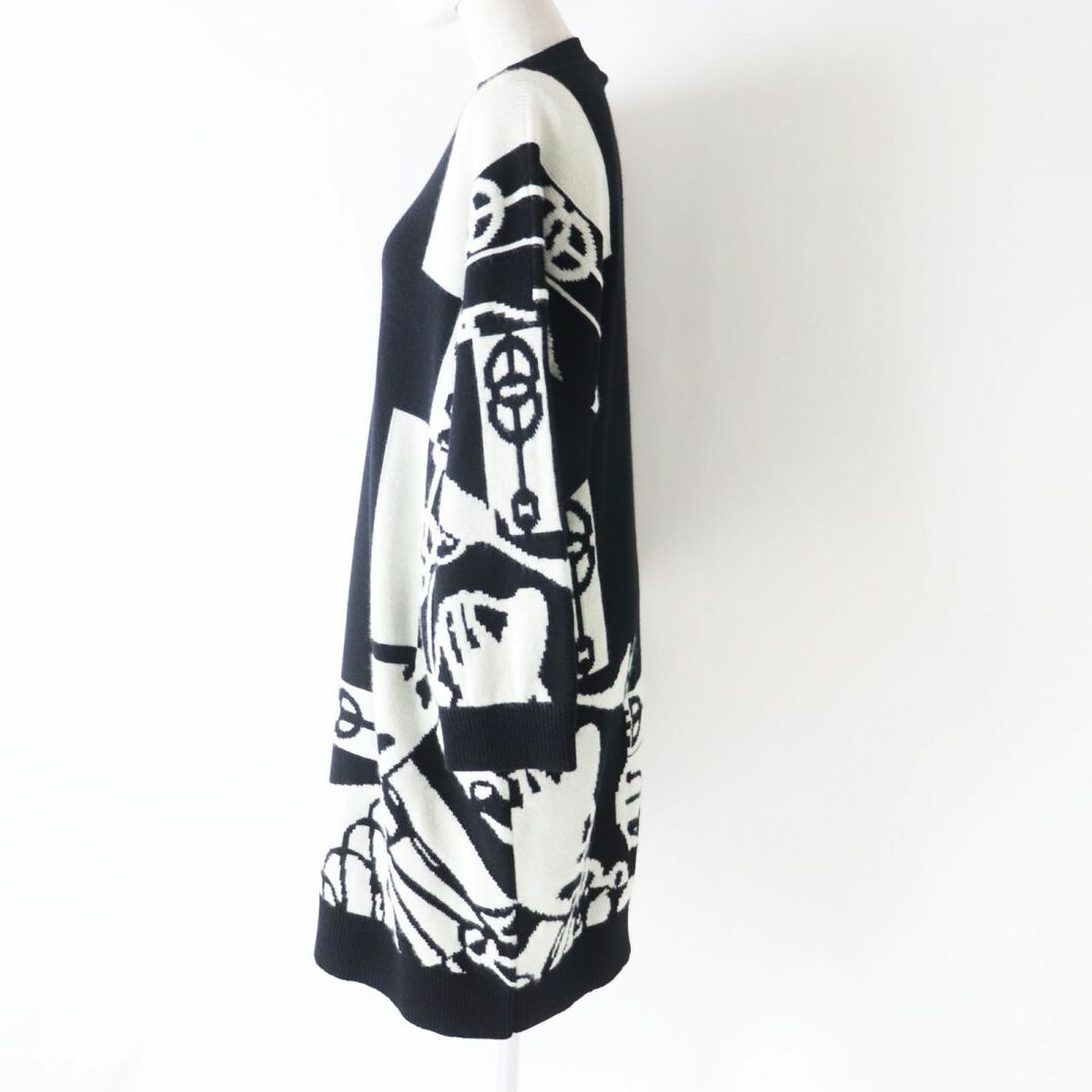 極美品◎正規品 イタリア製 HERMES エルメス 22SS Cliqutis クリケティス レディース カシミヤ100% 長袖 ニットワンピース 黒×白 38