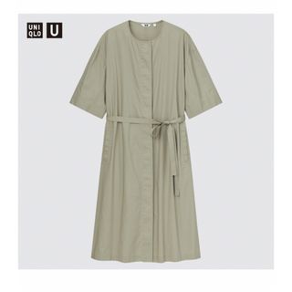 ユニクロ(UNIQLO)のベルテッドコートワンピース　カーキ　授乳　UNIQLO(ひざ丈ワンピース)