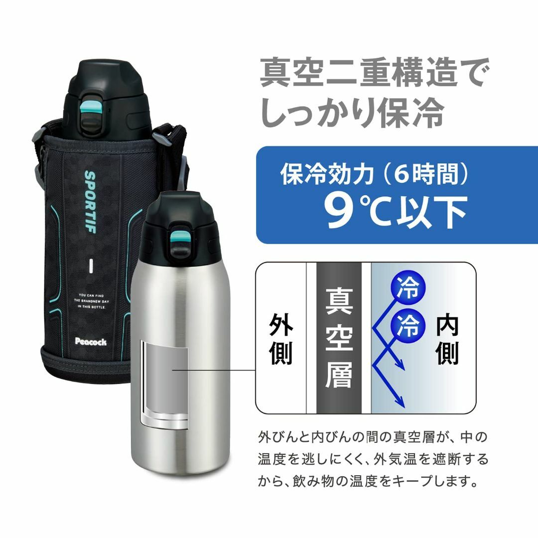 ピーコック 水筒 800ml 保冷 真空断熱構造 ワンタッチ 直飲み ポーチ付 3