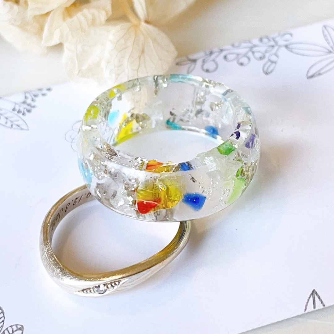 レジンリング　指輪　リング　琉球ガラス　夏　大人可愛い　15号 ハンドメイドのアクセサリー(リング)の商品写真
