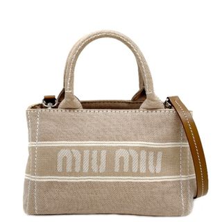 ミュウミュウ(miumiu)のMIUMIU ジャカードロゴデニム ミニ 2WAY 5BA253 ハンドバッグ(ハンドバッグ)