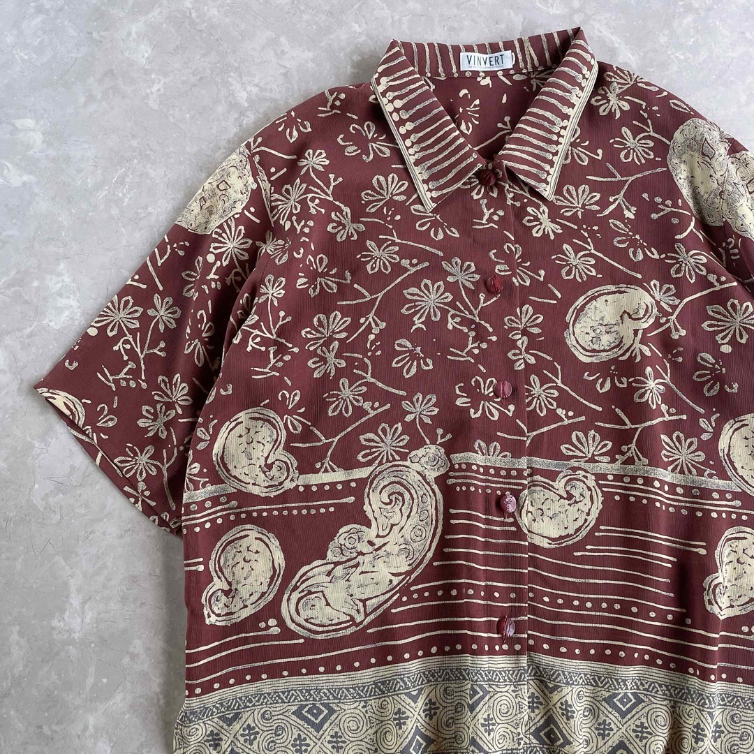 PANAMA BOY(パナマボーイ)のused レトロ 総柄 シャツ ブラウス 古着 ヴィンテージ vintage レディースのトップス(シャツ/ブラウス(半袖/袖なし))の商品写真