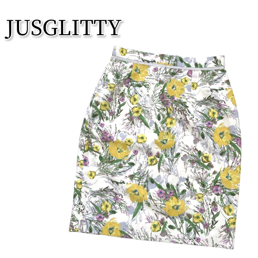 JUSGLITTY(ジャスグリッティー)のJUSGLITTY 花柄 スカート 膝丈 モデル美香さん色違い着用 大人綺麗め  レディースのスカート(ひざ丈スカート)の商品写真