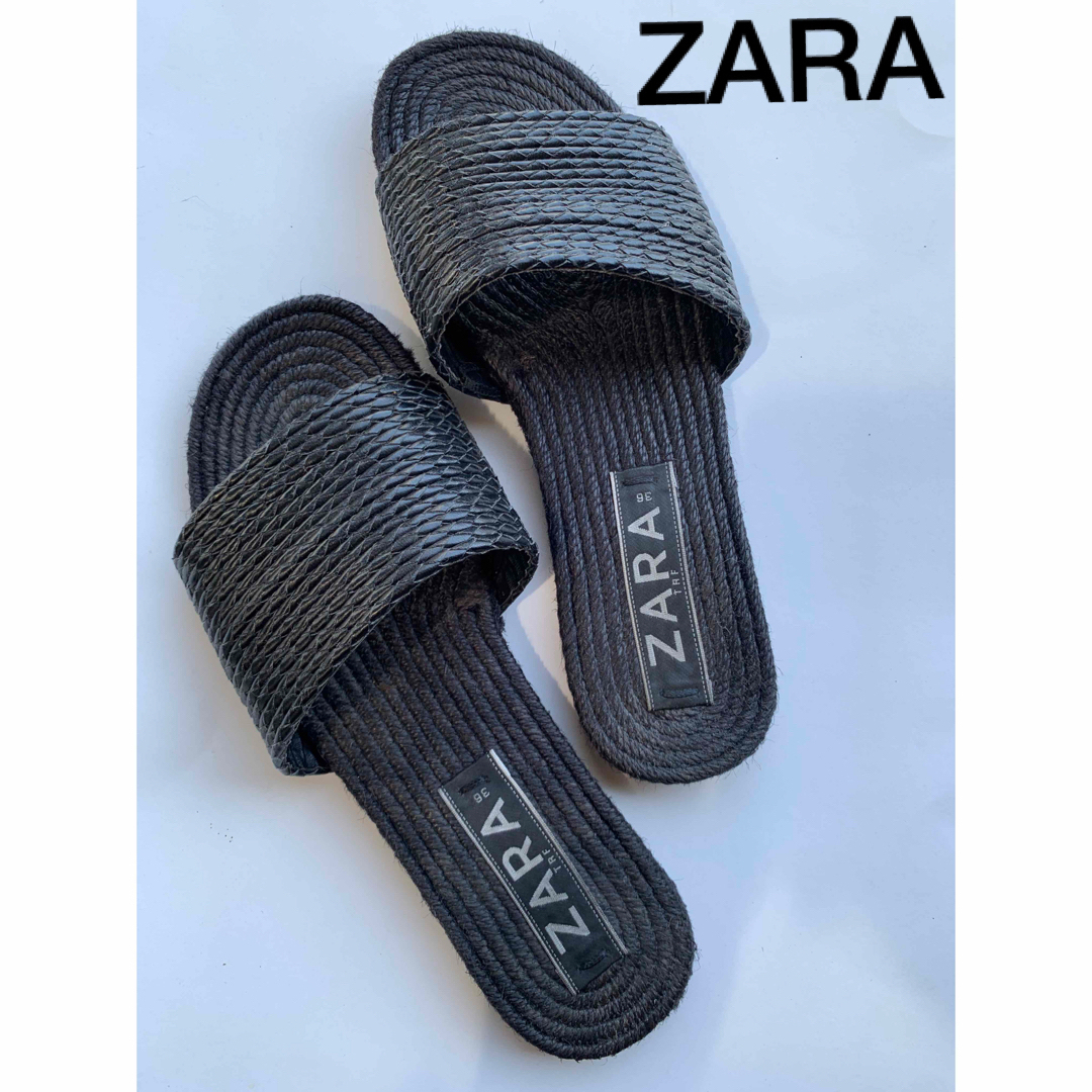 ZARA(ザラ)のZARA ザラ　フラット　サンダル　ブラック　黒　麻　36 23.5/23.0 レディースの靴/シューズ(サンダル)の商品写真