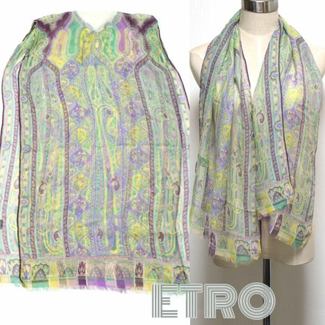 ETRO - エトロ□ペイズリー柄シルクシフォン縦型スカーフ/ストール