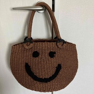 コウベレタス(神戸レタス)の神戸レタス ニコちゃんトート ペーパーかごバッグ ダークブラウン スマイル刺繍(かごバッグ/ストローバッグ)