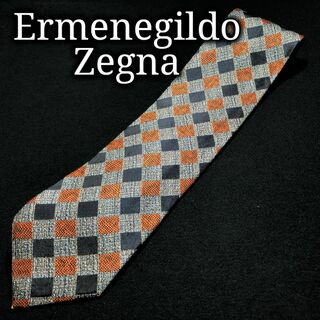 エルメネジルドゼニア(Ermenegildo Zegna)のエルメネジルドゼニア チェック ネイビー＆オレンジ ネクタイ A106-F05(ネクタイ)