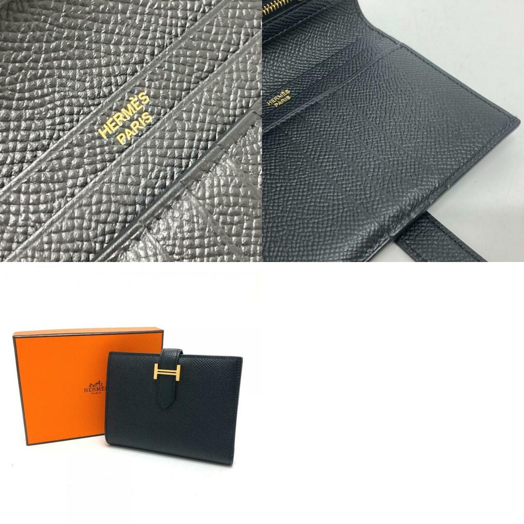 エルメス HERMES ベアン コンパクト ウォレット 2つ折り財布 ヴォーエプソン Y刻 ゴールド金具 ブラック 美品