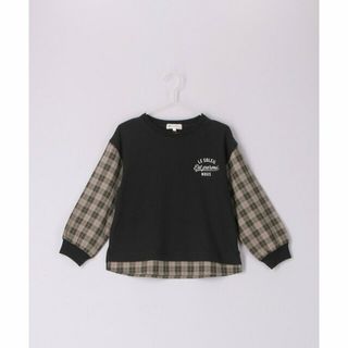 ロペピクニック(Rope' Picnic)の【ブラック（01）】【KIDS】ユニセックス袖チェック柄ドッキングロングTシャツ(Tシャツ/カットソー)