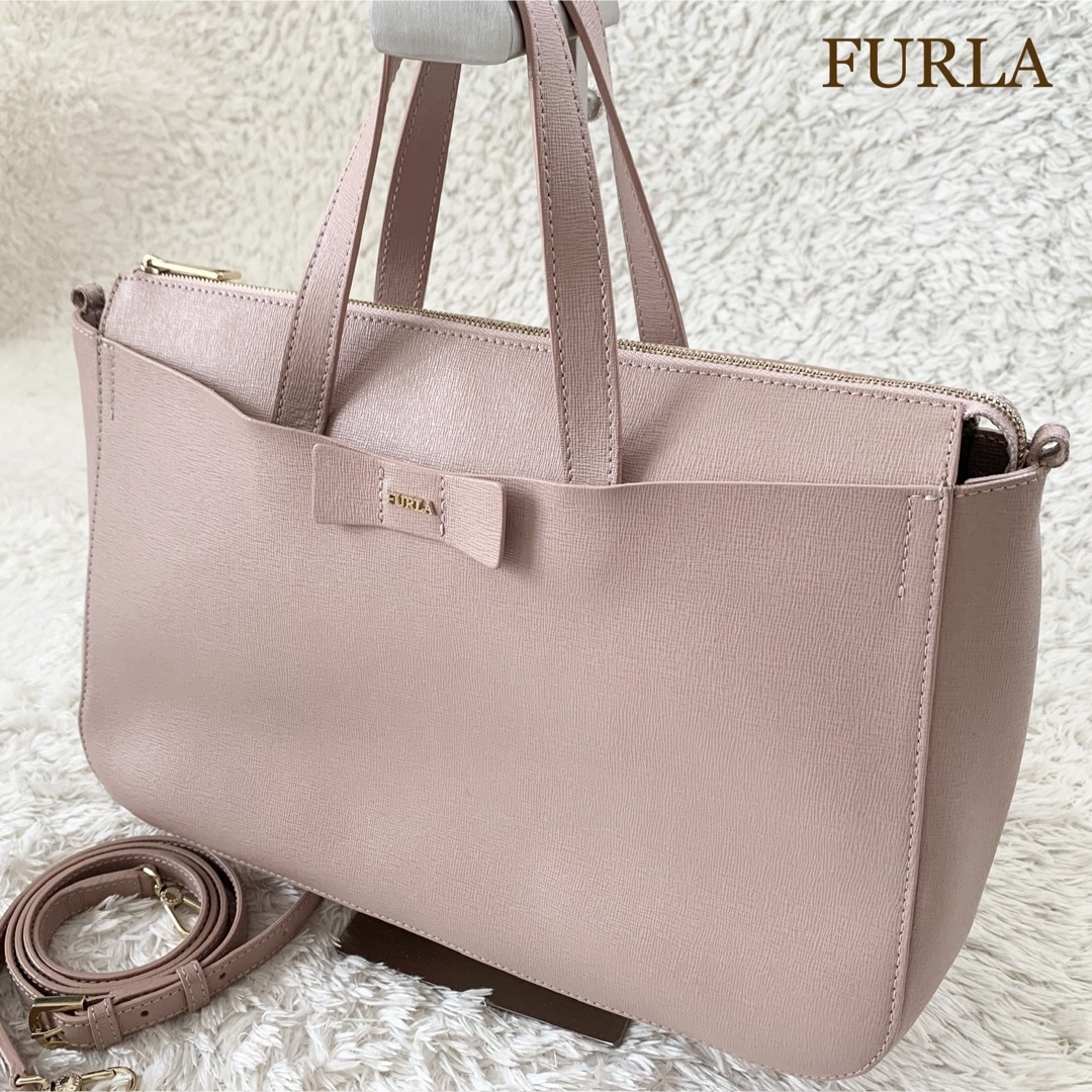 FURLA フルラ オリビア ショルダーバッグ 2way リボン レザー 大容量-