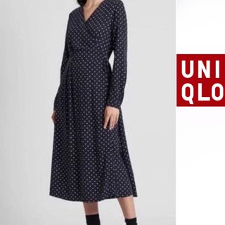 ユニクロ(UNIQLO)の新品☆ UNIQLO×INES レーヨンプリント カシュクールワンピース　L(ロングワンピース/マキシワンピース)