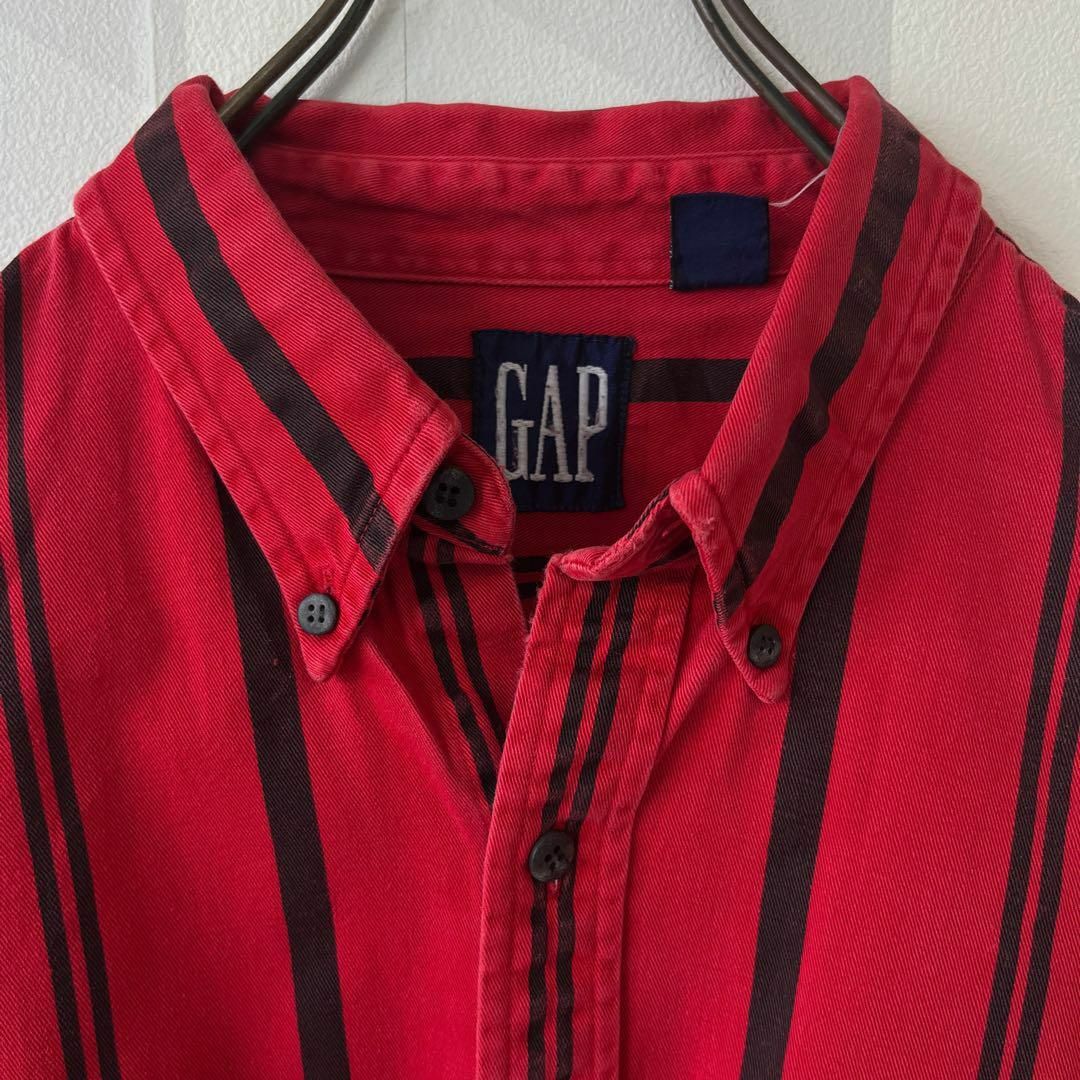 【希少】Old gap XL 硬い生地 ストライプ シャツ 赤 オールドギャップ