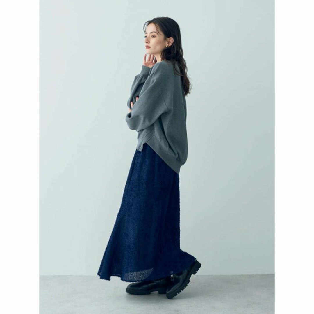 【ネイビー】フェザージャガードアシメロングスカート/23AW 7