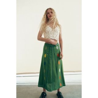 ZARA グリーンロングスカート　Mサイズ