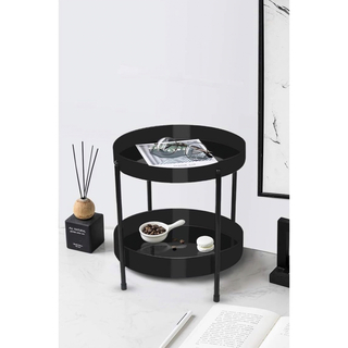 化粧品収納ボックス ミニテーブル　2段　円型テーブル　ブラック(コーヒーテーブル/サイドテーブル)