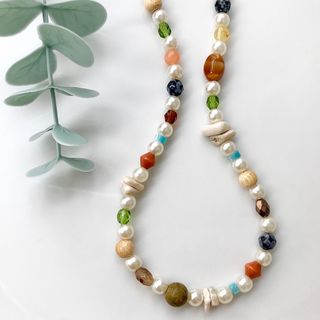 beadsnecklace＊multicolored stones× pearl(ネックレス)