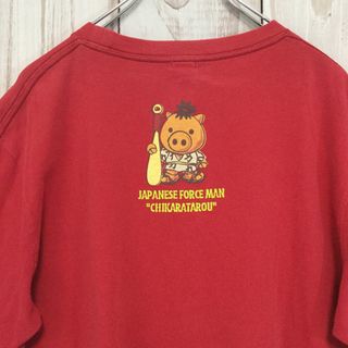 【半袖Tシャツ】昭和レトロ キャラクタ―プリント ゆるだぼ XL相当 赤 古着