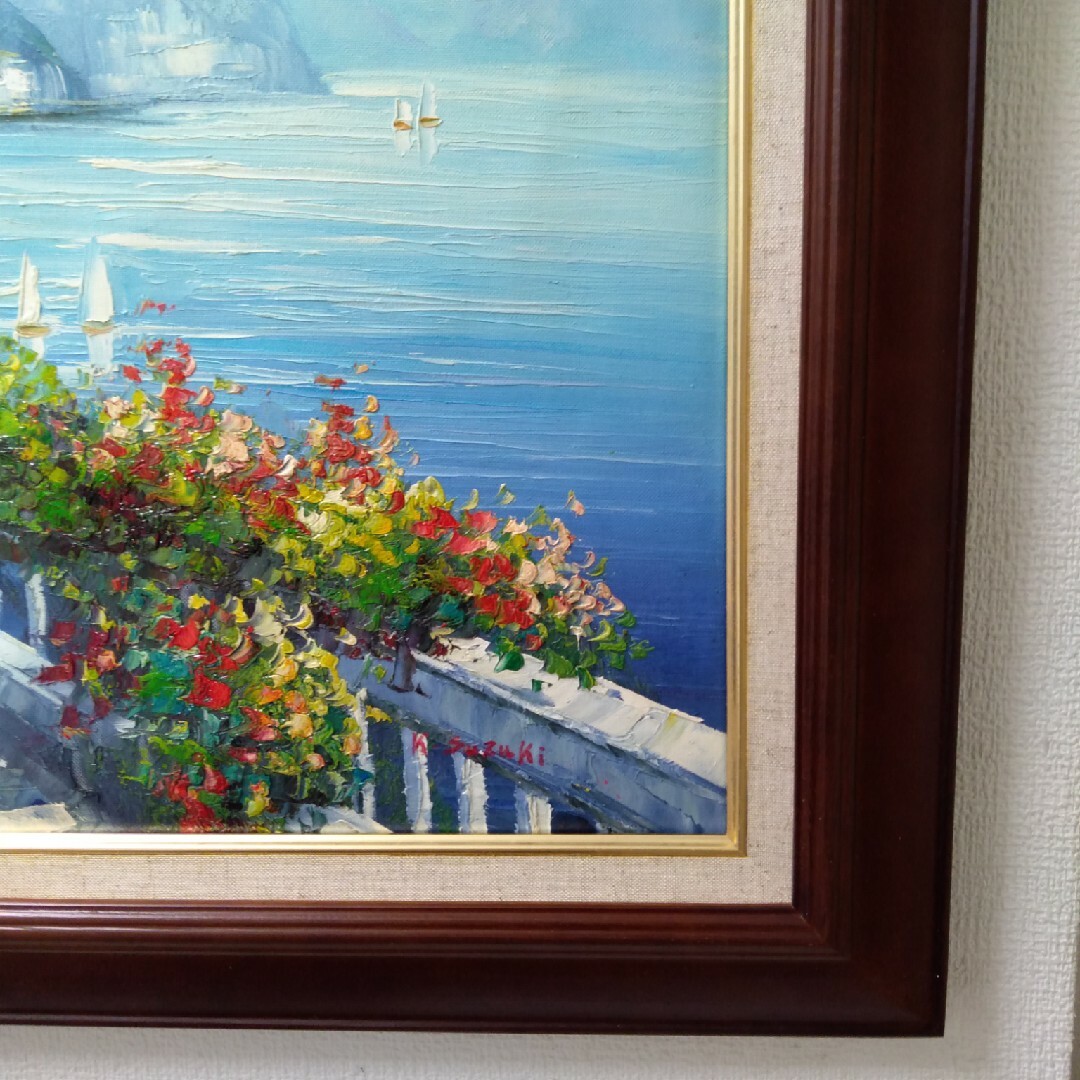 肉質油絵 横 特寸法 海岸の家 額装仕上げ品 - 絵画/タペストリー