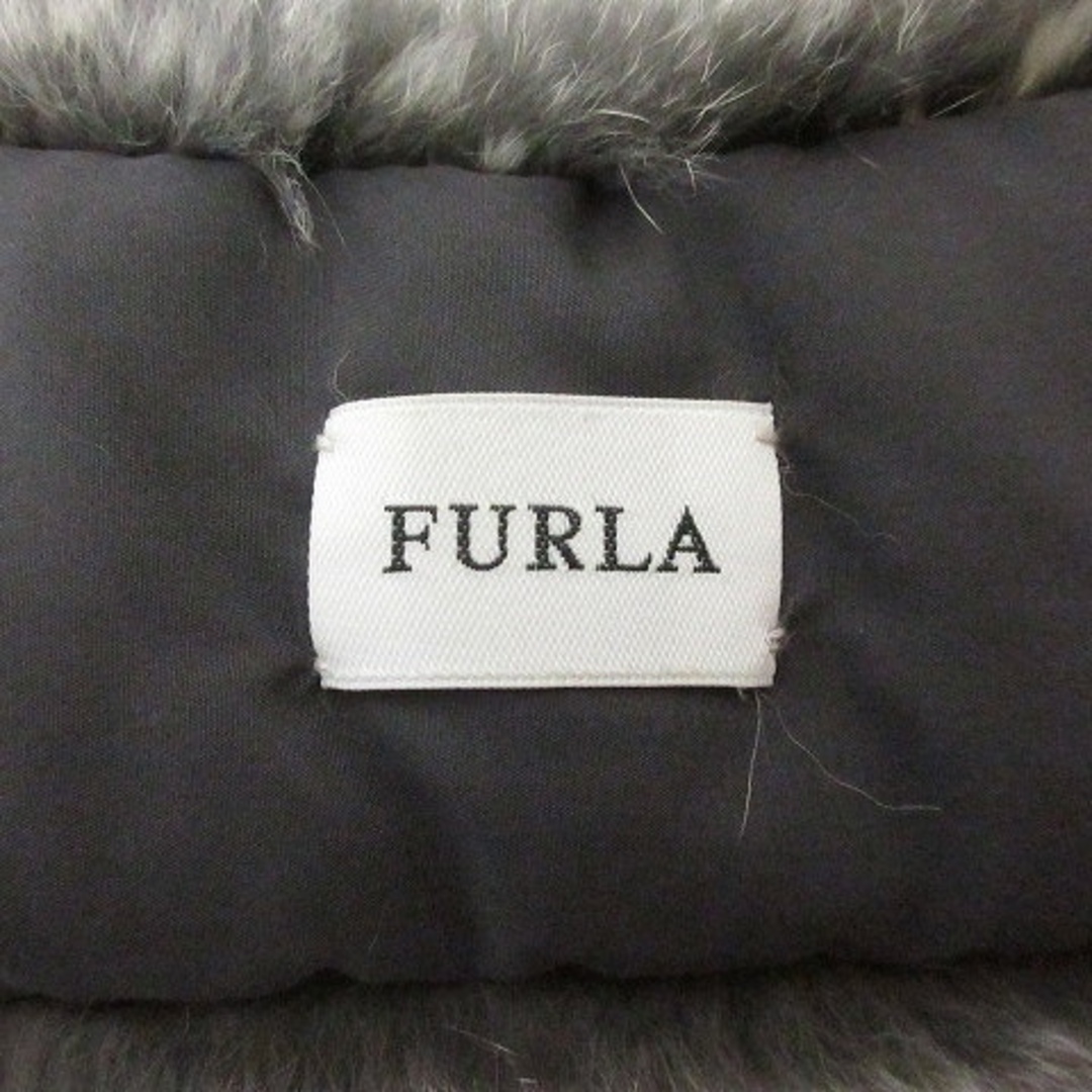 FURLA フルラ リボン ファーティペット マフラー グレーブラック