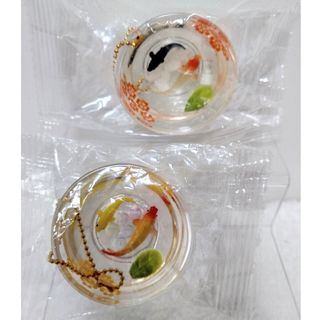 【新品】金魚鉢マスコット弐　２種セット　橙／朱　日本の風情　ガラス鉢　ガチャ(その他)
