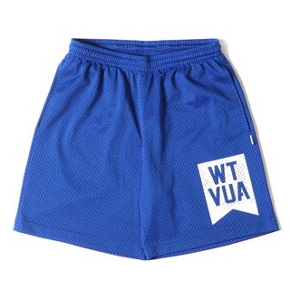 ダブルタップス(W)taps)のWTAPS ダブルタップス パンツ サイズ:M ロゴ プリント メッシュ ジャージ ショーツ QB / SHORTS 19SS ブルー 青 ボトムス ズボン ショートパンツ スポーティー 【メンズ】【中古】【美品】(ショートパンツ)