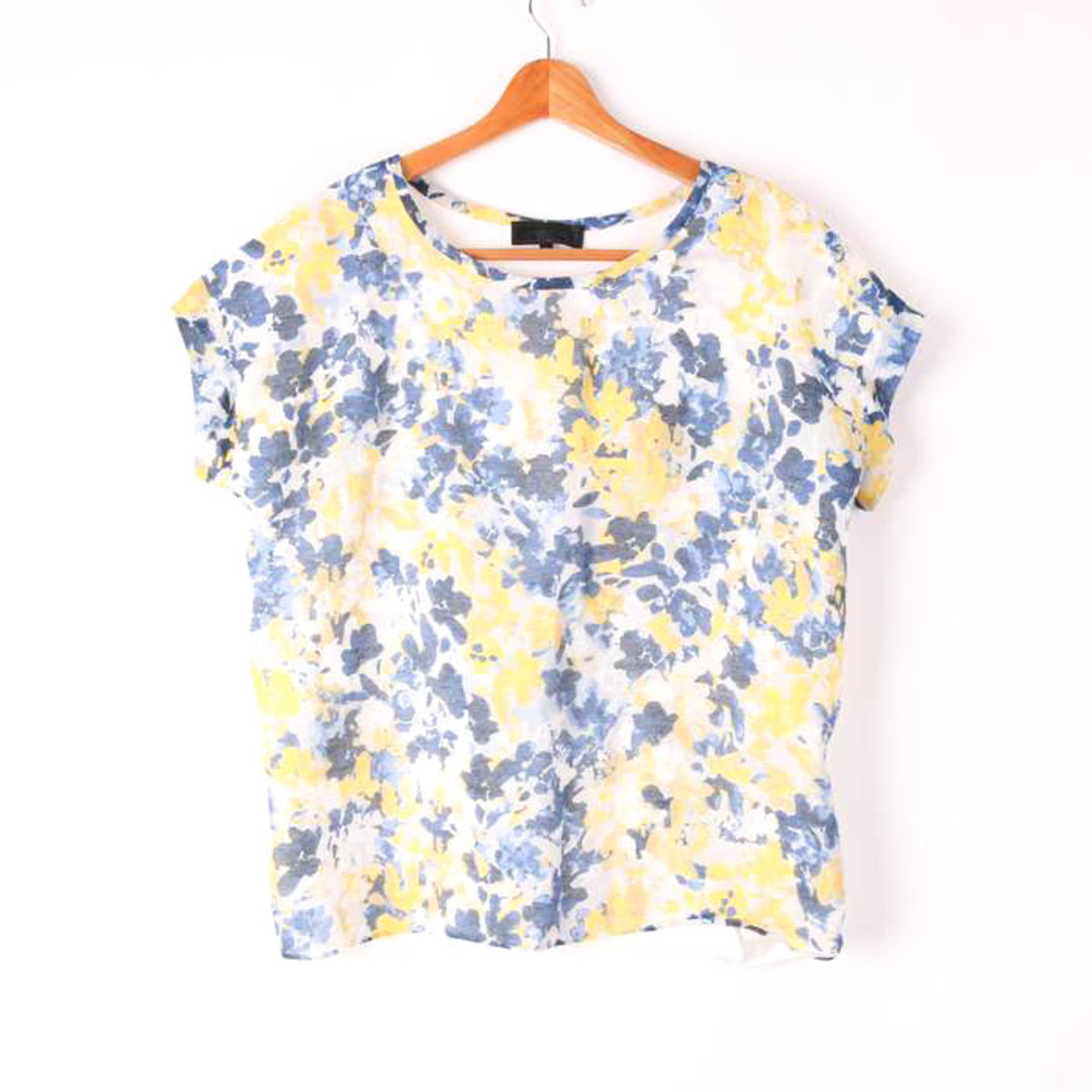 UNTITLED(アンタイトル)のアンタイトル Tシャツ 半袖 ラウンドネック 花柄 大きいサイズ カットソー トップス レディース 44サイズ ブルー UNTITLED レディースのトップス(Tシャツ(半袖/袖なし))の商品写真