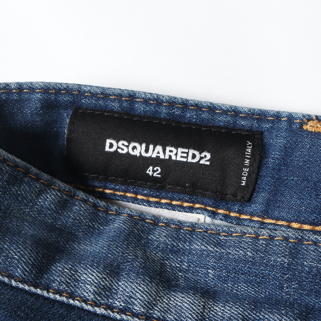 DSQUARED2 ディースクエアード デニムパンツ サイズ:42 20SS ダメージ 加工 DSQ2 ロゴ ボタン ストレッチ スキニー デニム パンツ SKATER JEAN S71LB0747 S30342 スケーター ジーンズ インディゴ イタリア製 ボトムス ズボン ジーパン【メンズ】