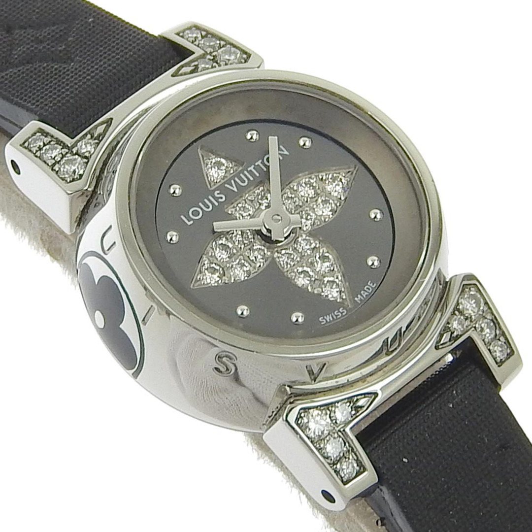 LOUIS VUITTON(ルイヴィトン)の【LOUIS VUITTON】ルイ・ヴィトン タンブールビジュ センターパヴェ・ラグD Q151K ステンレススチール×レザー×ダイヤモンド 黒 クオーツ アナログ表示 レディース 黒文字盤 腕時計 レディースのファッション小物(腕時計)の商品写真