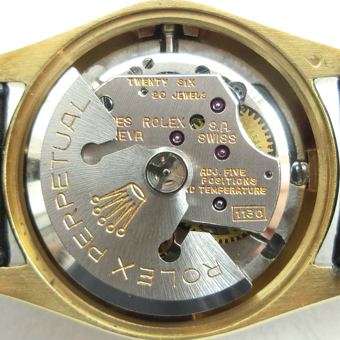 ROLEX(ロレックス)の【ROLEX】ロレックス オイスターパーペチュアル デイト cal.1130 6517 K18イエローゴールド×レザー 黒 自動巻き レディース ゴールド文字盤 腕時計 レディースのファッション小物(腕時計)の商品写真