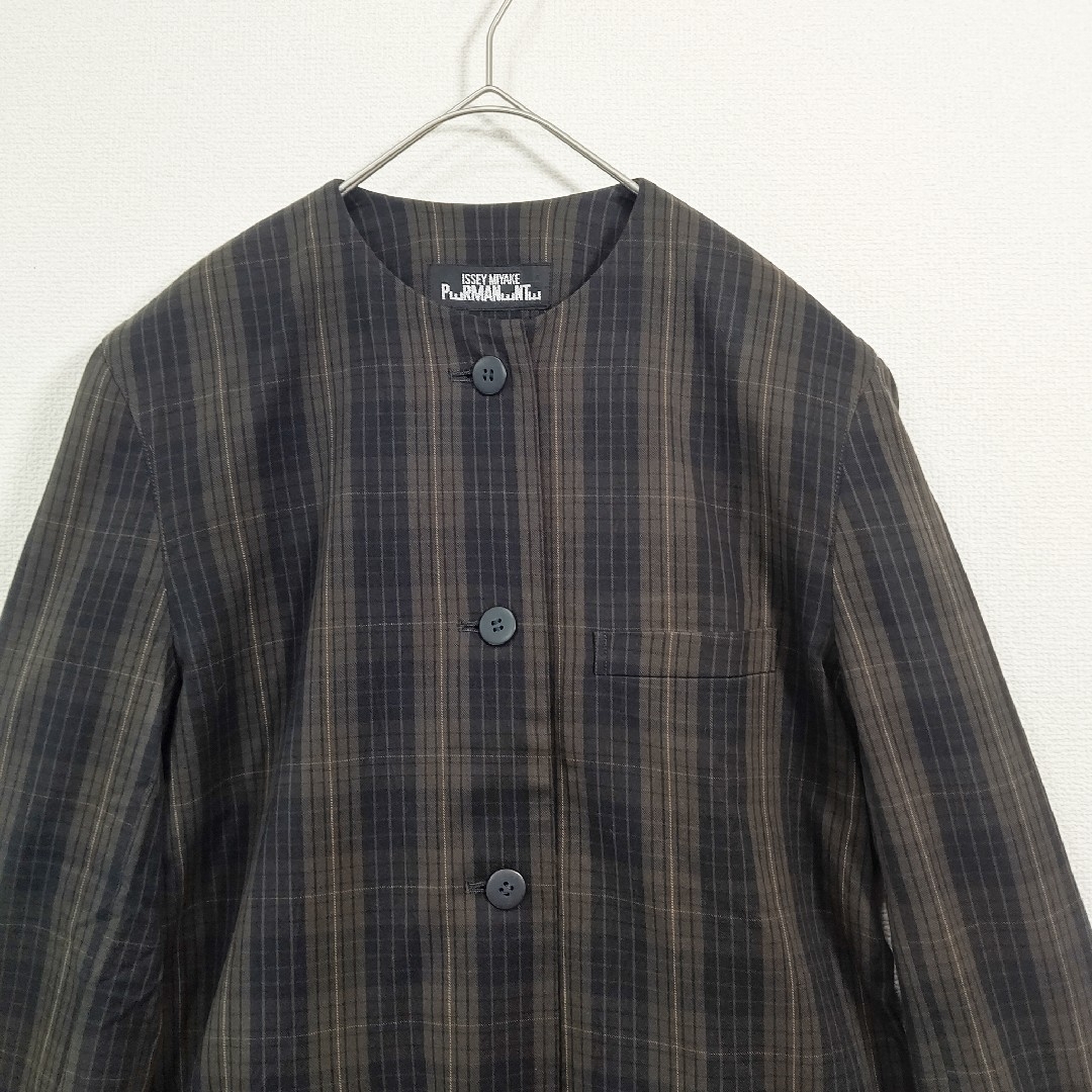 ☆1990年 オールド イッセイミヤケ☆ノーカラー チェックジャケット 肩