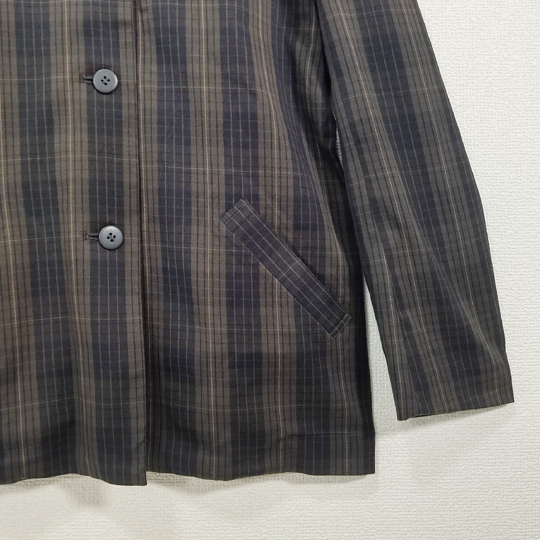 ☆1990年 オールド イッセイミヤケ☆ノーカラー チェックジャケット 肩