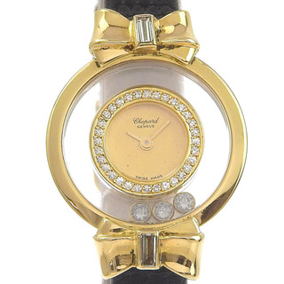 ショパール(Chopard)の【Chopard】ショパール ハッピーダイヤモンド リボン 205334 K18イエローゴールド×レザー 黒 クオーツ アナログ表示 レディース ゴールド文字盤 腕時計(腕時計)
