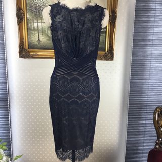 タダシショウジ(TADASHI SHOJI)の新品☆ TADASHI SHOJI サイズ0 紺色(ひざ丈ワンピース)