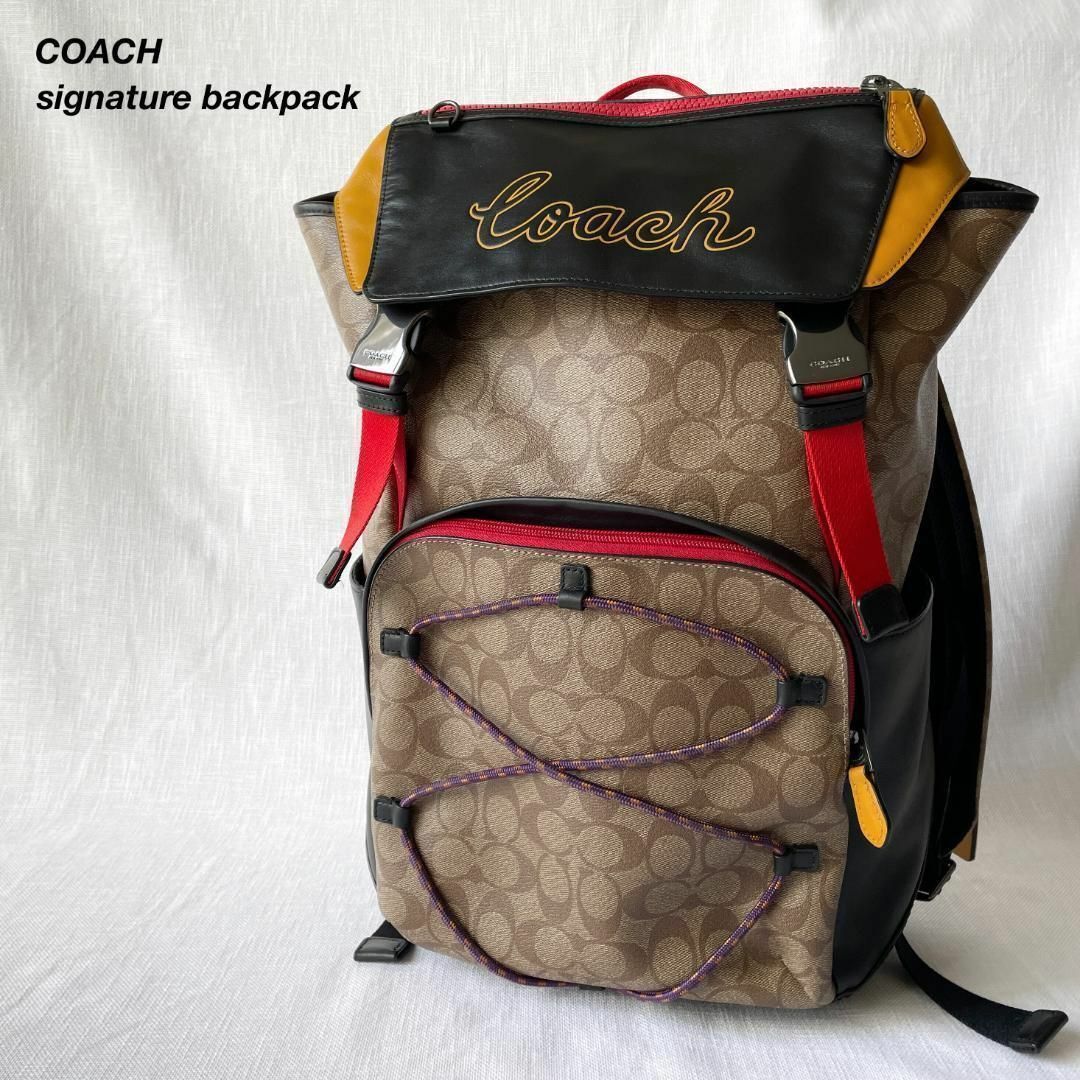 COACH(コーチ)の美品 コーチ テレイン 総柄 シグネチャー リュック A4/PC収納 お洒落 メンズのバッグ(バッグパック/リュック)の商品写真