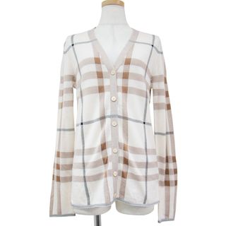 バーバリー(BURBERRY)のBURBERRY バーバリー カーディガン ニット ベージュ系 S Vネック チェック 柄 ウール シルク コットン 羽織り 秋冬 大人 きれいめ 上品 ブランド カジュアル 【レディース】(カーディガン)